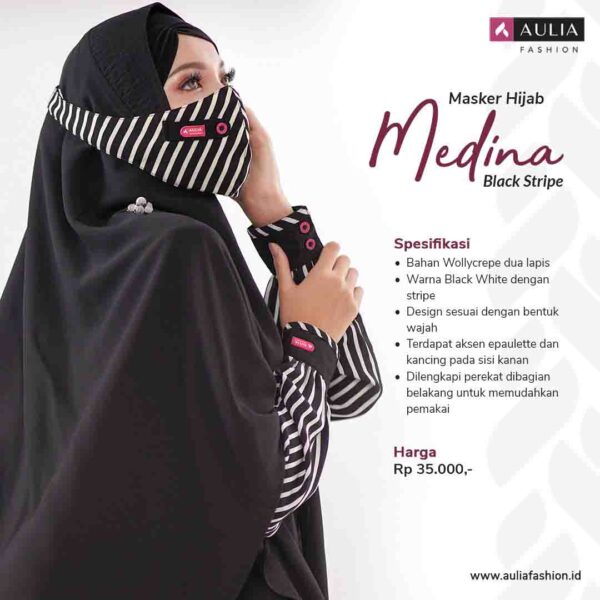 Masker Hijab Medina Black Stripe Aulia Fashion