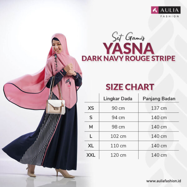 set gamis aulia fashion Yasna Dark Navy Rouge Stripe 3