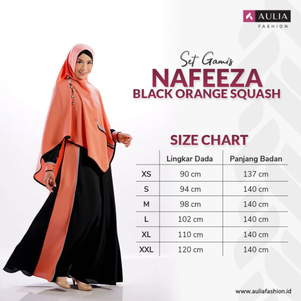 Set Gamis Aulia Fashion Nafeeza Black Orange Squash 3