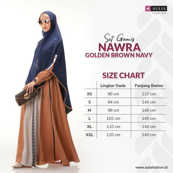 Set Gamis Aulia Fashion Nawra Golden Brown Navy 3