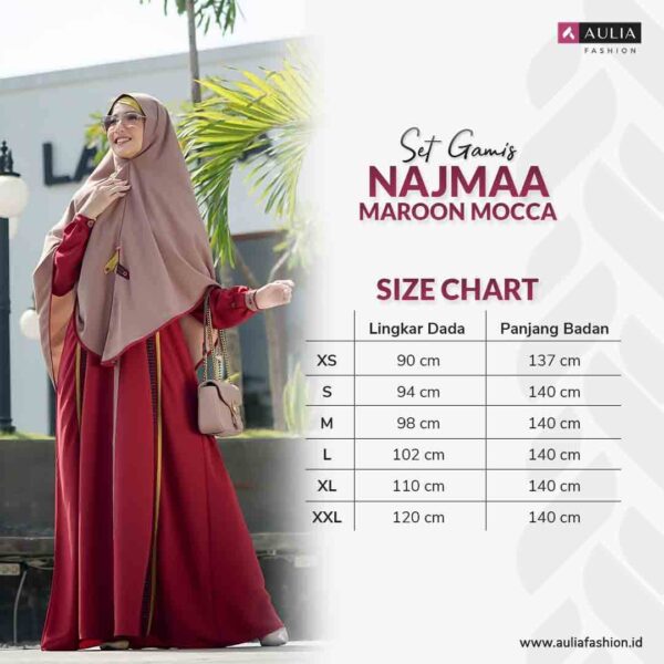 Set Gamis Aulia Fashion Najmaa Maroon Mocca 3