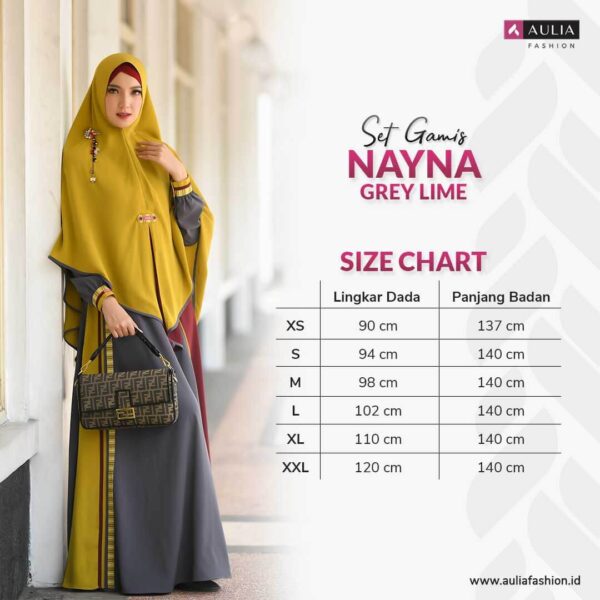 Set Gamis Aulia Fashion Nayna Grey Lime 3