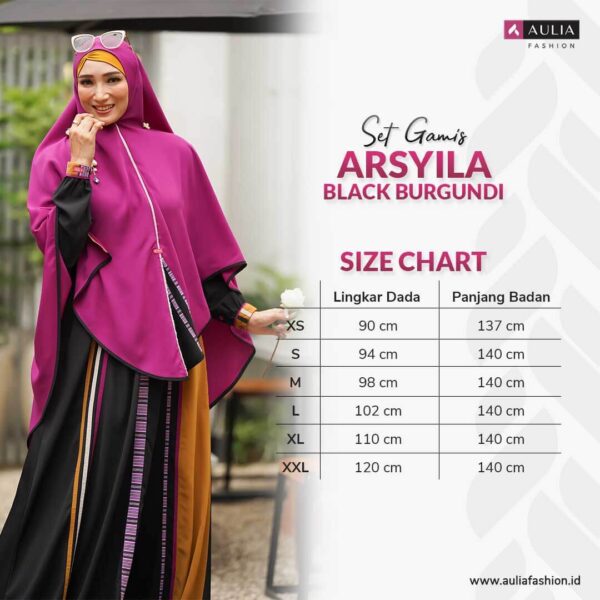 Set Gamis Aulia Fashion Arsyila Black Burgundi 3