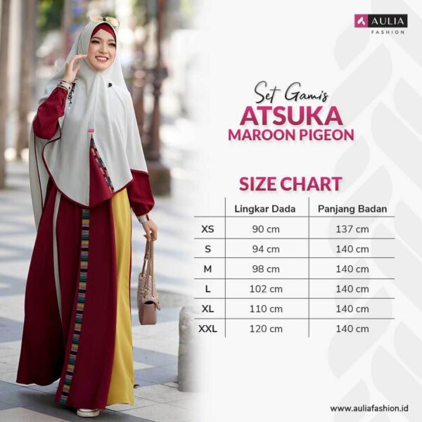 Set Gamis Aulia Fashion Atsuka Maroon Pigeon 3