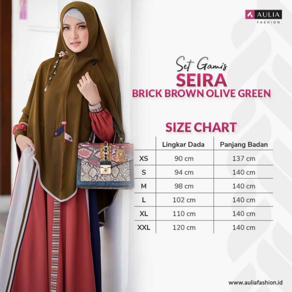 Set Gamis Aulia Fashion Seira Brick Brown Olive Green 3